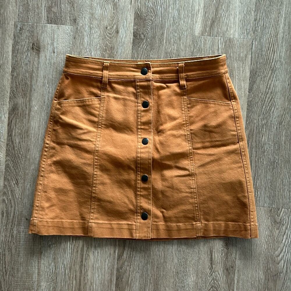 Madewell Button Front A-Line Pocket Mini Skirt Rust Brown Size 6
